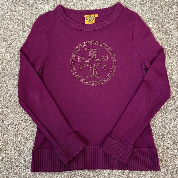 Tory Burch Women's Size Small Wool Cashmere Deep Fuchsia Sweater Embellished - Picture 3 of 12